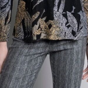 NWT PICADILLY Straight-Leg Soft Trousers Size 12 Grey Multi Print Elastic Waist